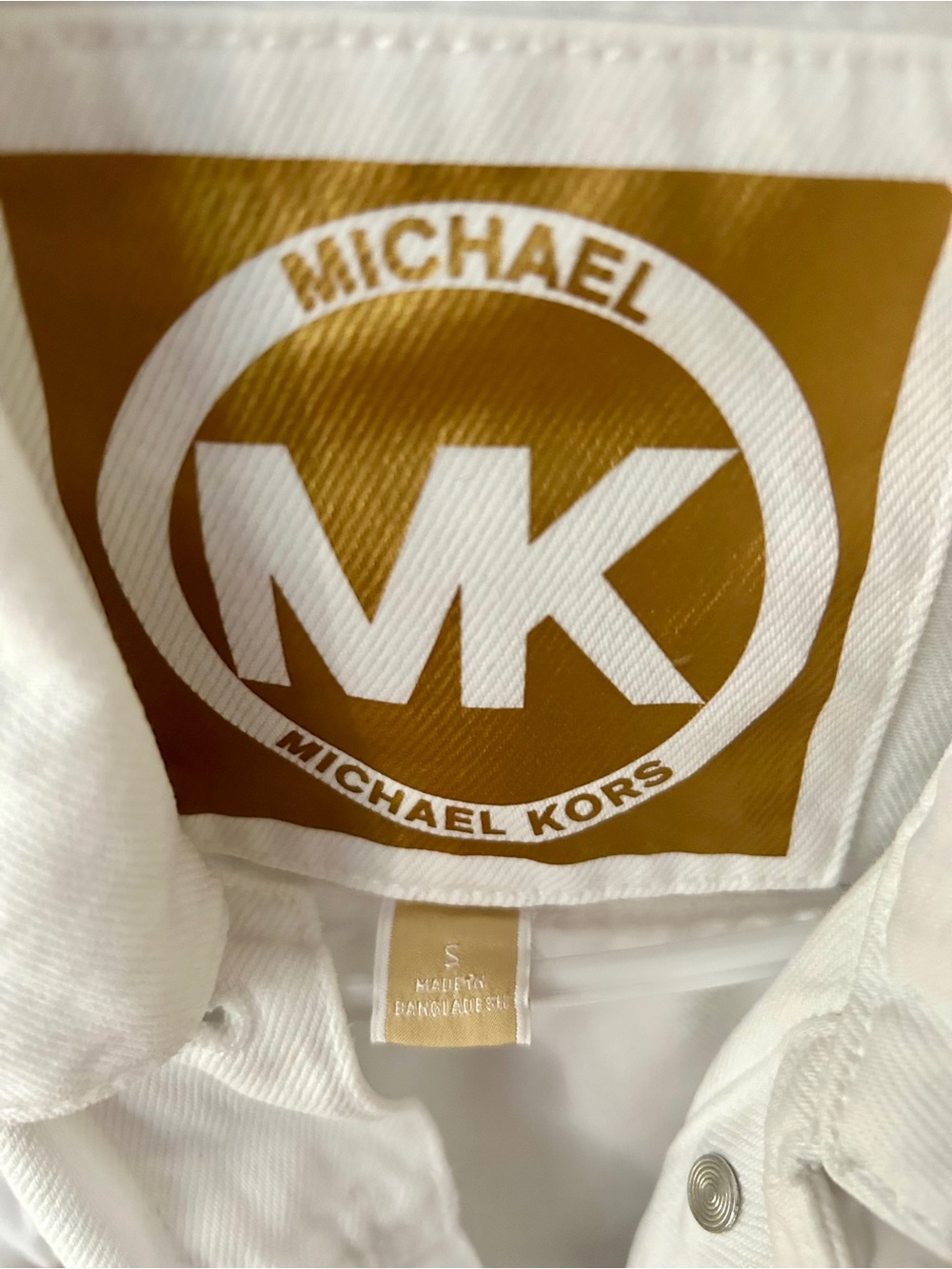 Michael Kors White Denim Trucker Jacket with Gold Hardware- S - Picture 2 of 7
